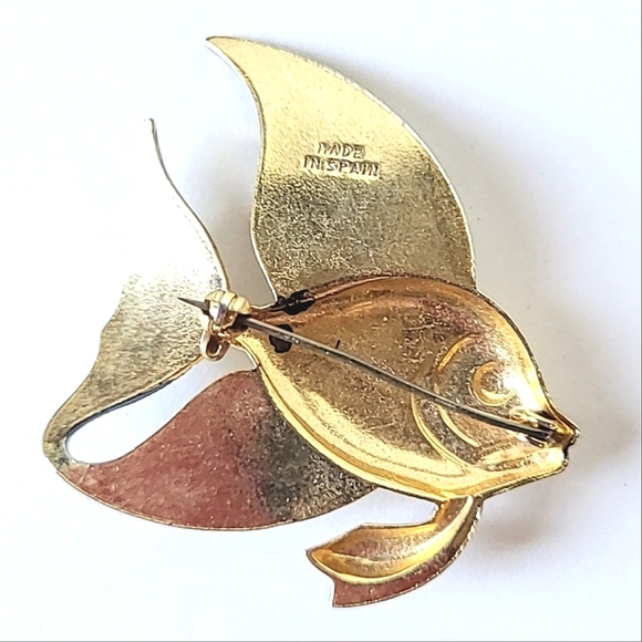 DAMASCENE ANGEL FISH PIN BROOCH - MADE IN SPAIN - Picture 3 of 8